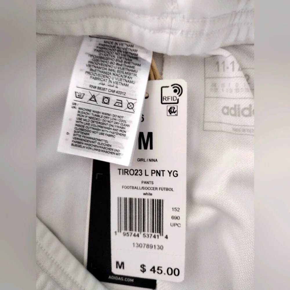 Adidas Boys White Slim Fit Tapered Pants Football - Picture 8 of 8